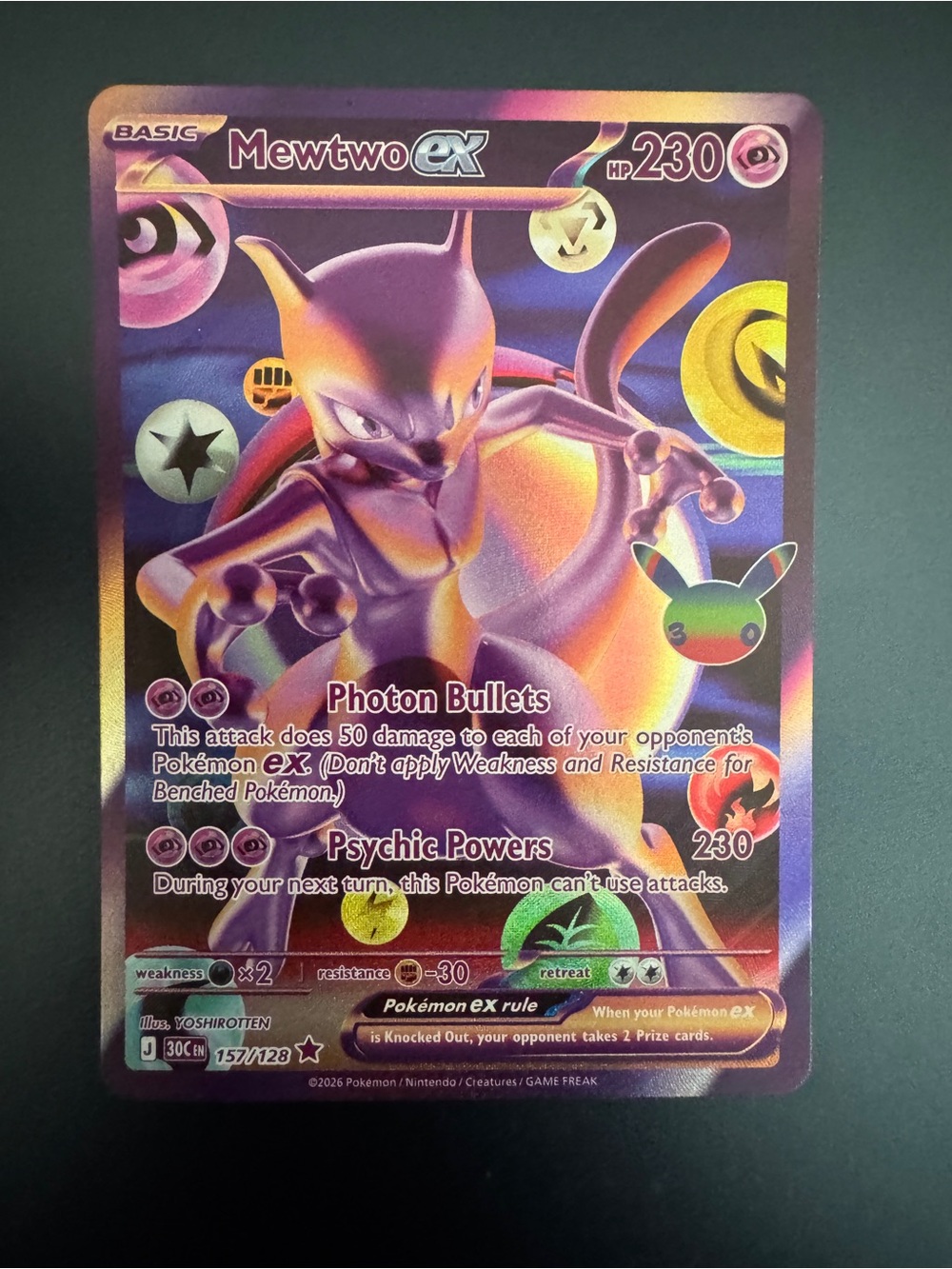 30th Anniversary Celebration Pokemon Mewtwo EX Pokemon Card 157/128